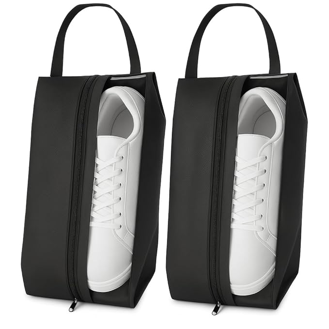 Shoe Bag for Travel, Newest Gym & Sports, Water-Resistant Shoe Pouch with Transparent Mesh Panel, Durable Zipper & Carry Handle Fits Men’s Size 12 – Keeps Clothes Clean & Odor-Free (White)-Pack of 2
