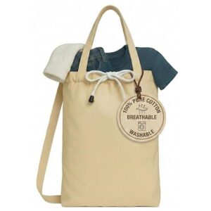 100% Pure Cotton Laundry Bag 20x30 inch, Soft and Breathable with Handle, Heavy Duty Drawstring Closure Washable Laundry Bag for Travel, Home, Hotel, College Dorm, Organizer Sack, Toys, Cloth-Natural