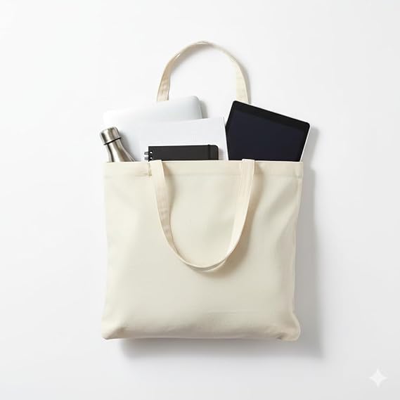 Cotton Canvas Tote Bag 15 x 16 Inch, Reusable Grocery Shopping Bag with Long Handles, Heavy Duty Eco-Friendly Cloth Tote for DIY, Printing, Gifts & Daily Use - Image 6